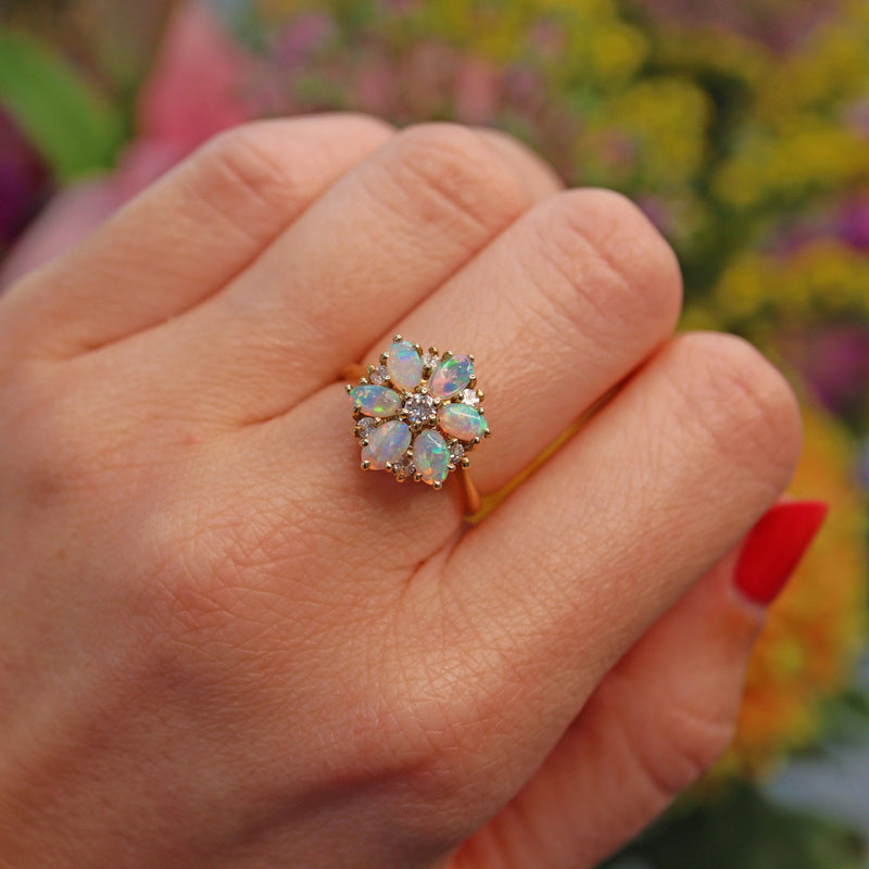 Ellibelle Jewellery Vintage 1983 Opal & Diamond 18ct Gold Cluster Ring By Cropp & Farr