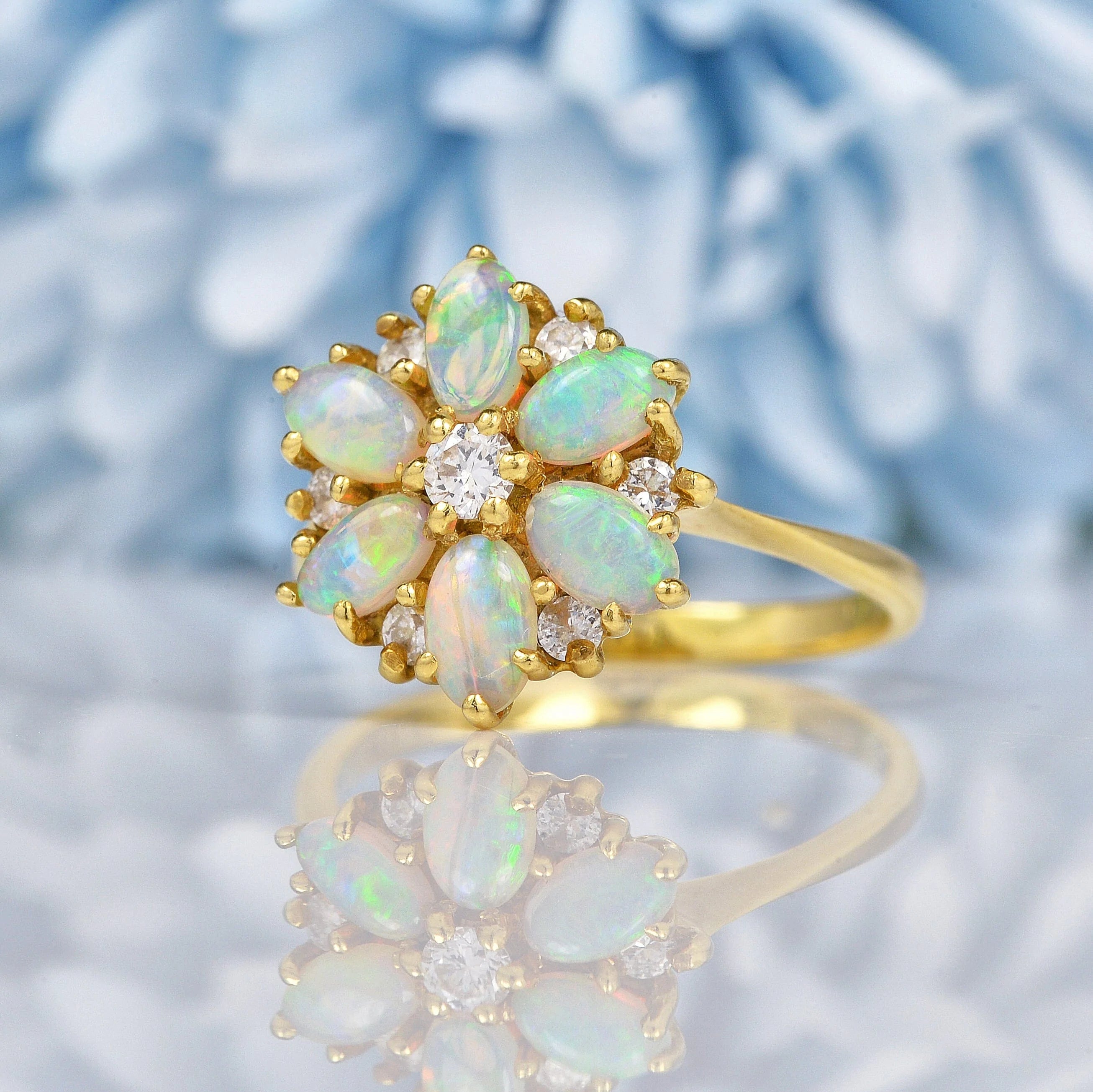 Opal flower store engagement ring