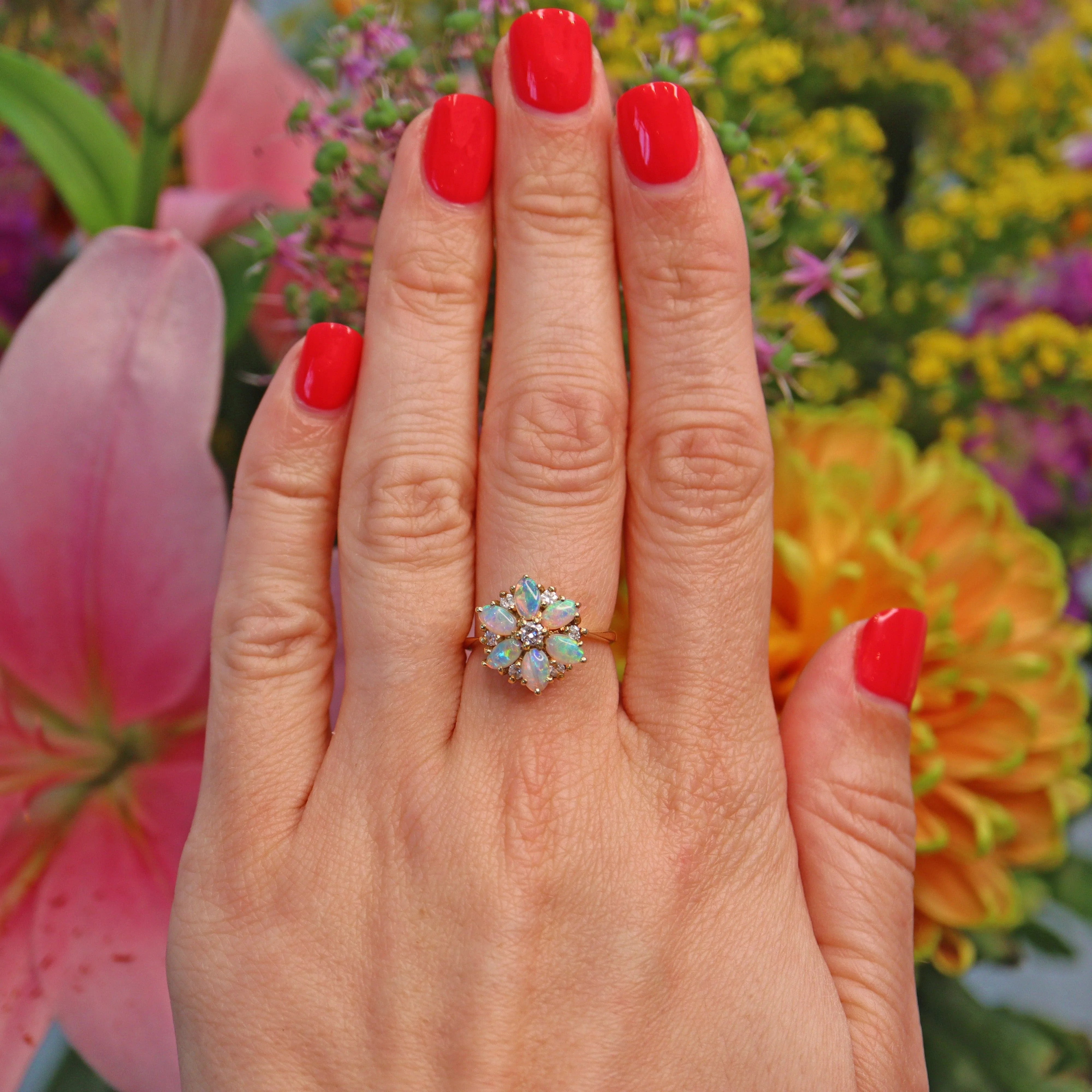 Ellibelle Jewellery Vintage 1983 Opal & Diamond 18ct Gold Cluster Ring By Cropp & Farr
