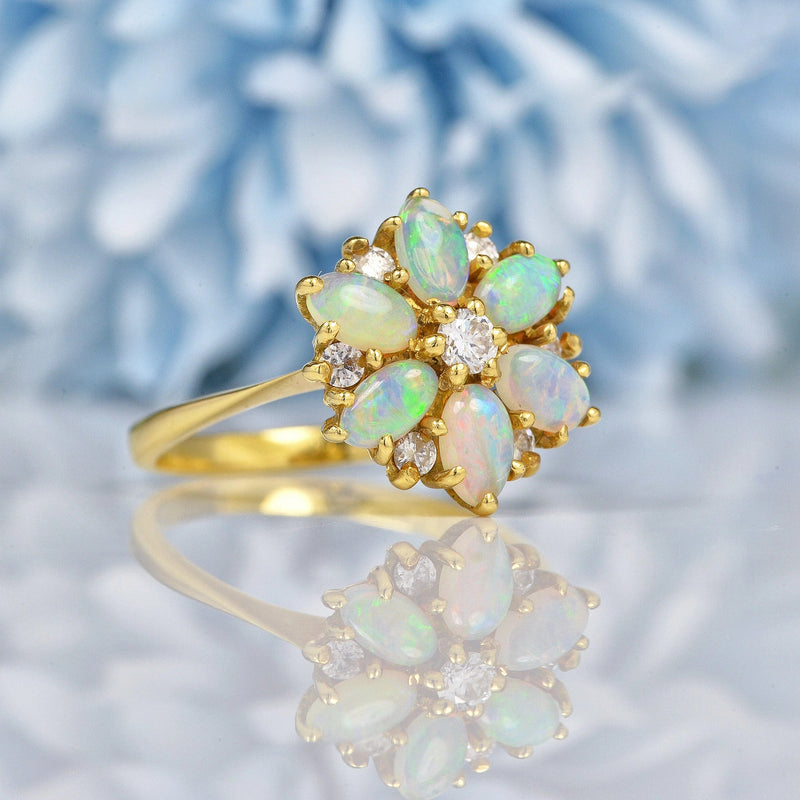 Ellibelle Jewellery Vintage 1983 Opal & Diamond 18ct Gold Cluster Ring By Cropp & Farr