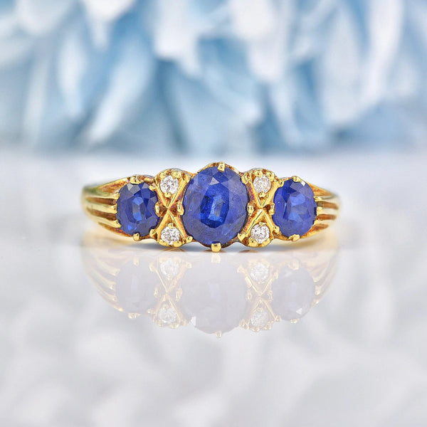 Ellibelle Jewellery Vintage 1985 Sapphire & Diamond 18ct Gold Ring