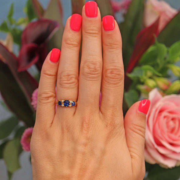 Ellibelle Jewellery Vintage 1985 Sapphire & Diamond 18ct Gold Ring