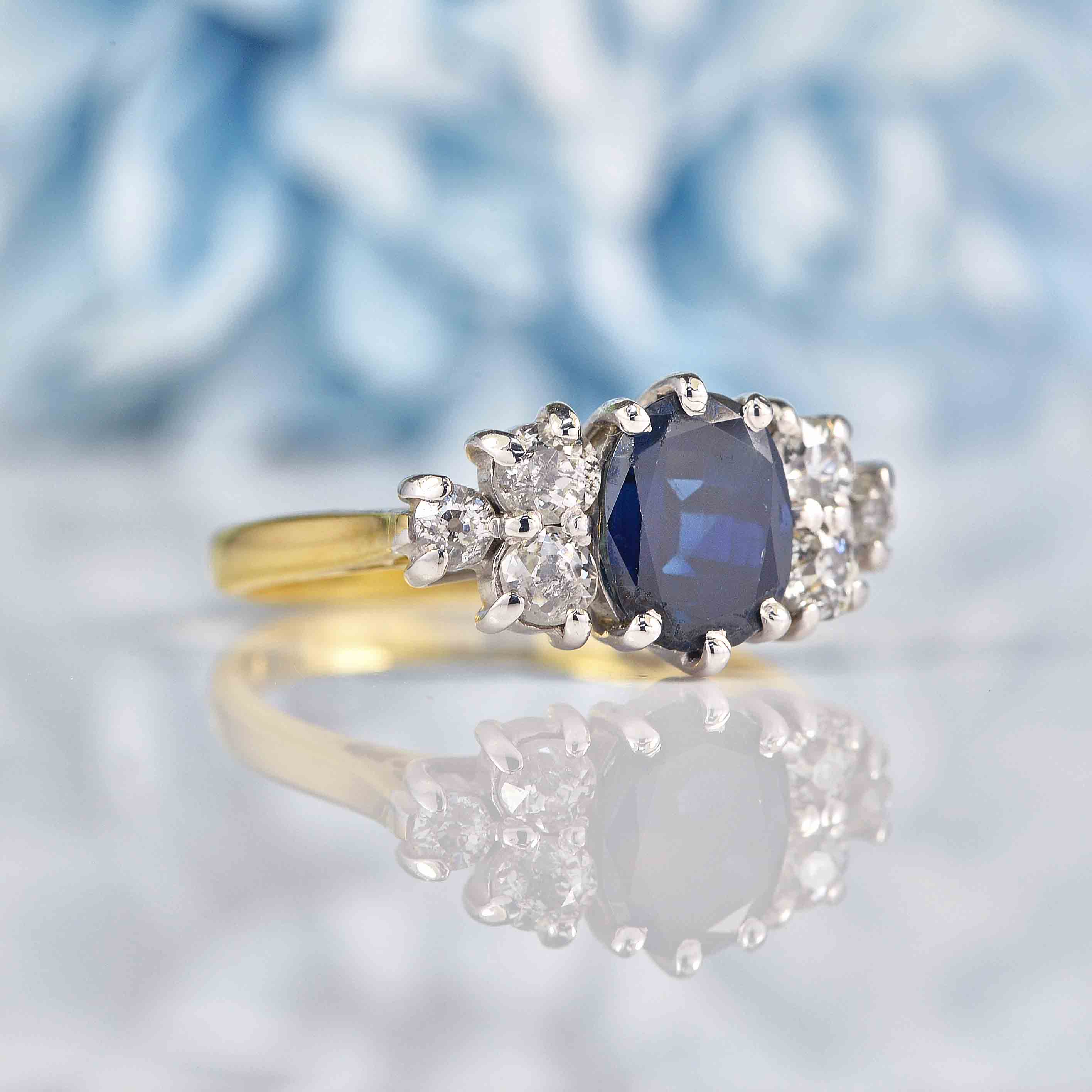 Ellibelle Jewellery Vintage 1985 Sapphire & Diamond 18ct Gold Seven Stone Ring