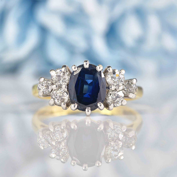 Ellibelle Jewellery Vintage 1985 Sapphire & Diamond 18ct Gold Seven Stone Ring