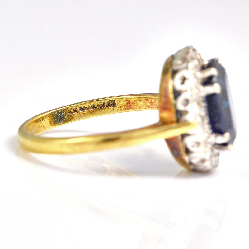 Ellibelle Jewellery Vintage 1986 Natural Blue Sapphire & Diamond Cluster Ring
