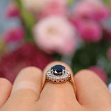 Ellibelle Jewellery Vintage 1986 Natural Blue Sapphire & Diamond Cluster Ring