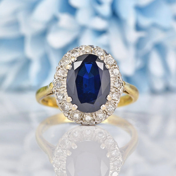 Ellibelle Jewellery Vintage 1986 Natural Blue Sapphire & Diamond Cluster Ring