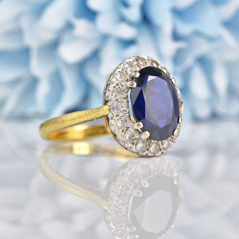 Ellibelle Jewellery Vintage 1986 Natural Blue Sapphire & Diamond Cluster Ring