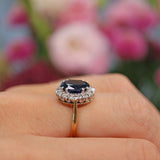 Ellibelle Jewellery Vintage 1986 Natural Blue Sapphire & Diamond Cluster Ring