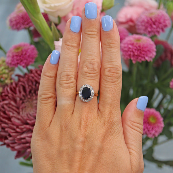 Ellibelle Jewellery Vintage 1986 Natural Blue Sapphire & Diamond Cluster Ring