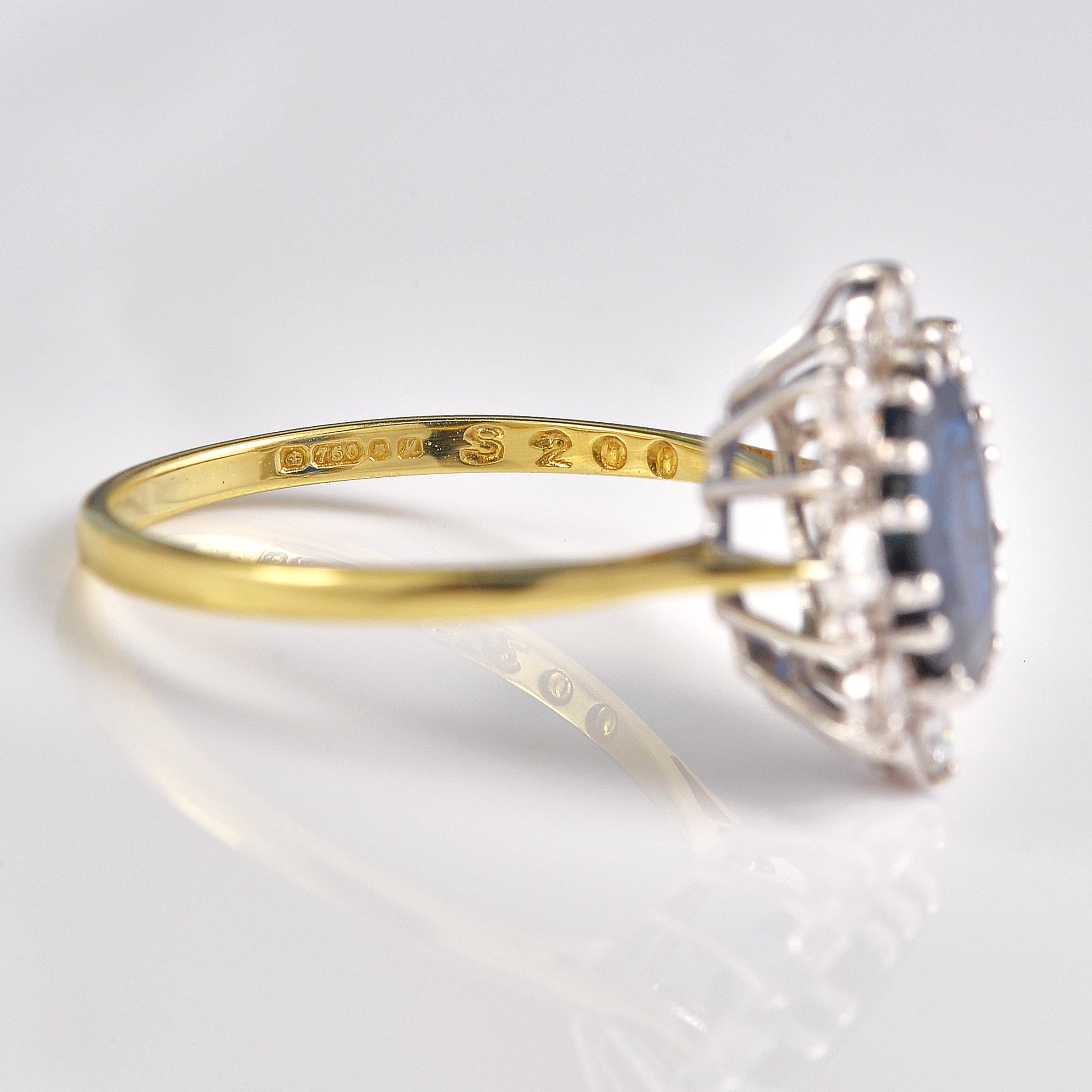 Ellibelle Jewellery Vintage 1986 Sapphire & Diamond 18ct Gold Cluster Ring