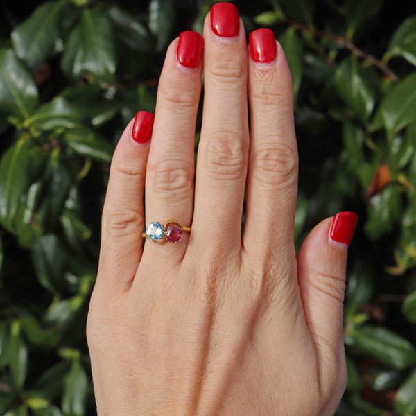 Ellibelle Jewellery Vintage 1987 Aquamarine & Ruby Toi et Moi Engagement Ring