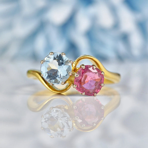Ellibelle Jewellery Vintage 1987 Aquamarine & Ruby Toi et Moi Engagement Ring