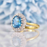 Ellibelle Jewellery Vintage 1987 London Blue Topaz & Diamond 18ct Gold Cluster Ring
