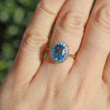 Ellibelle Jewellery Vintage 1987 London Blue Topaz & Diamond 18ct Gold Cluster Ring