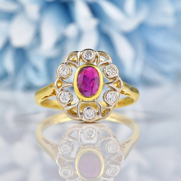Ellibelle Jewellery Vintage 1987 Ruby & Diamond 18ct Gold Ring