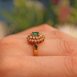 Ellibelle Jewellery Vintage 1988 Emerald & Diamond 18ct Gold Cluster Ring