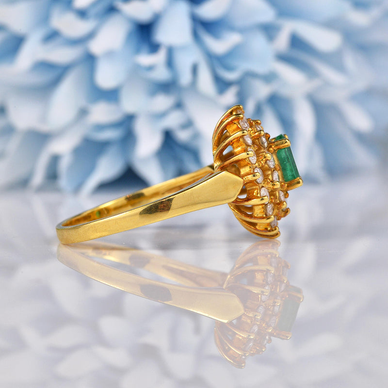 Ellibelle Jewellery Vintage 1988 Emerald & Diamond 18ct Gold Cluster Ring