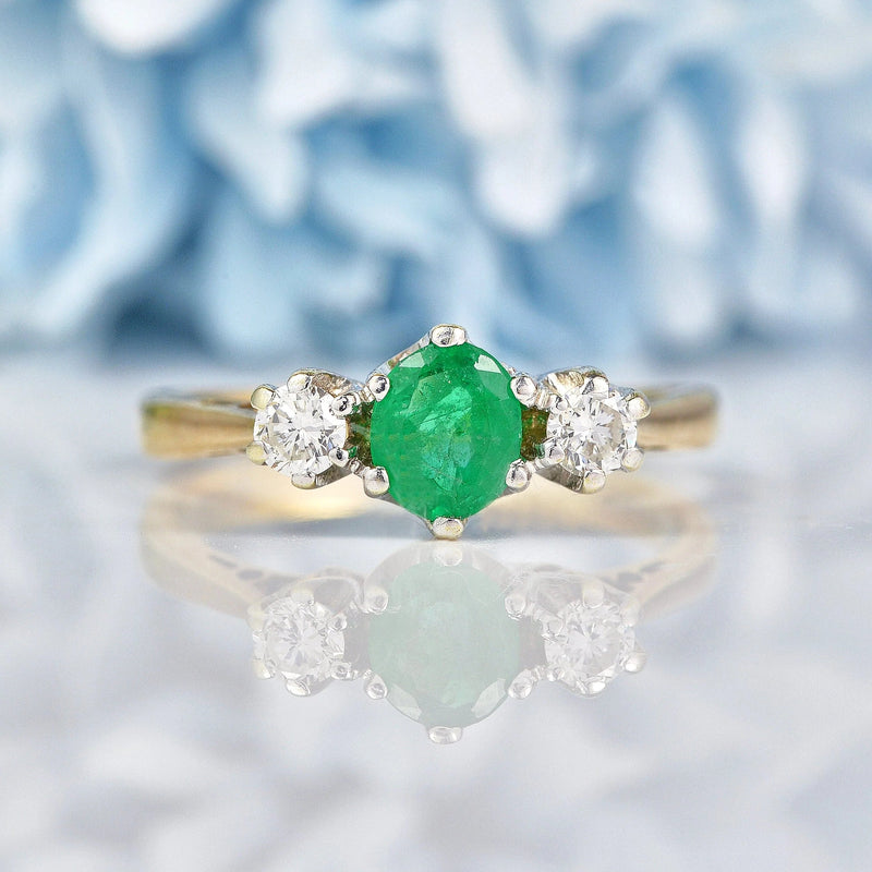 Ellibelle Jewellery Vintage 1988 Emerald & Diamond Three Stone Ring