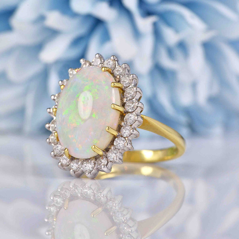 Ellibelle Jewellery Vintage 1988 Natural Opal & Diamond Cluster Ring