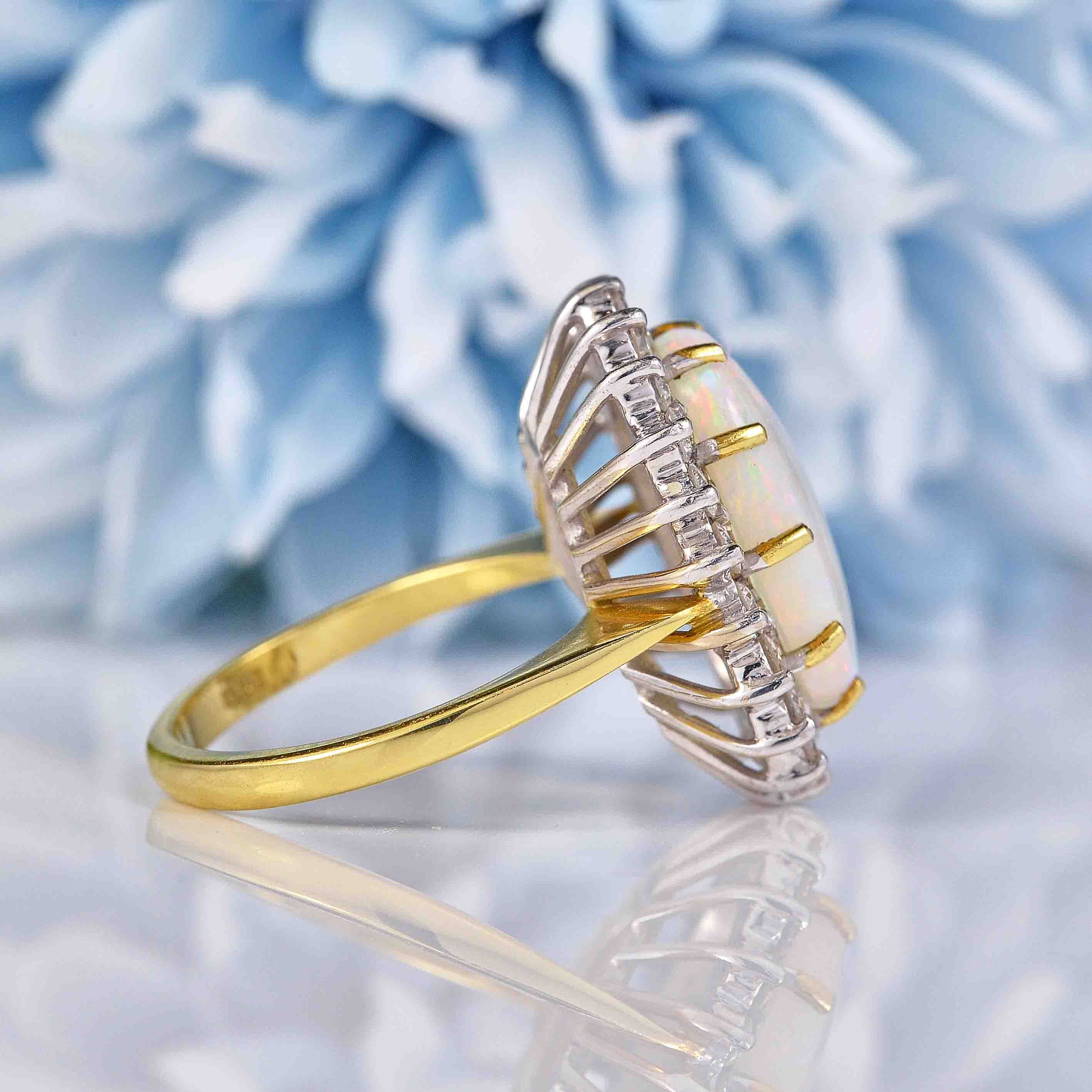 Ellibelle Jewellery Vintage 1988 Natural Opal & Diamond Cluster Ring