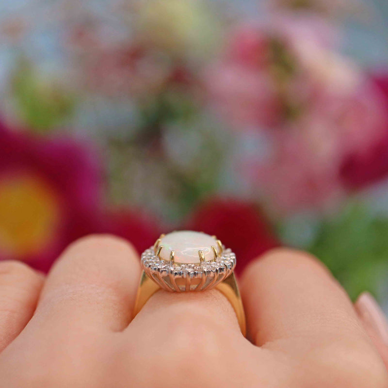 Ellibelle Jewellery Vintage 1988 Natural Opal & Diamond Cluster Ring