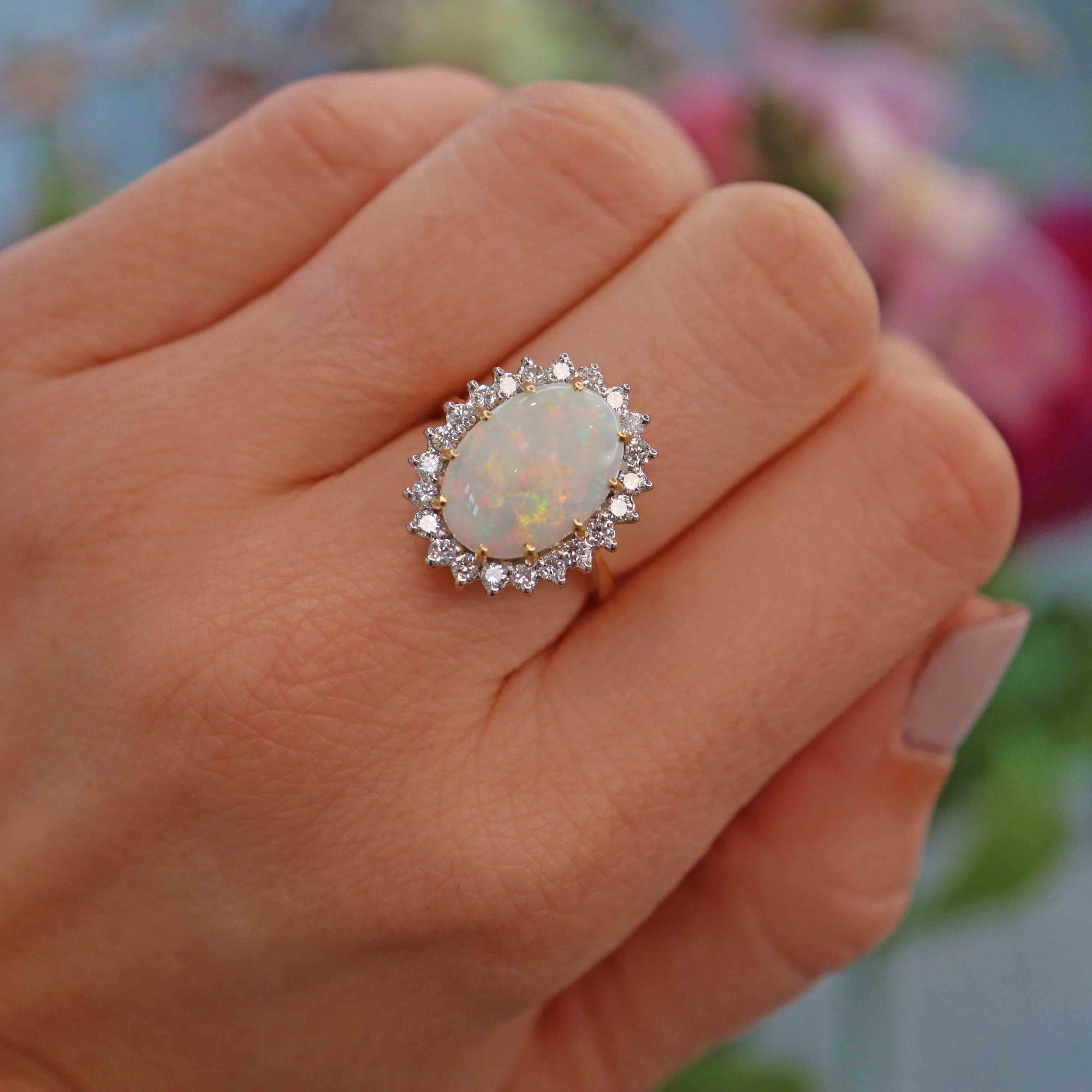 Ellibelle Jewellery Vintage 1988 Natural Opal & Diamond Cluster Ring
