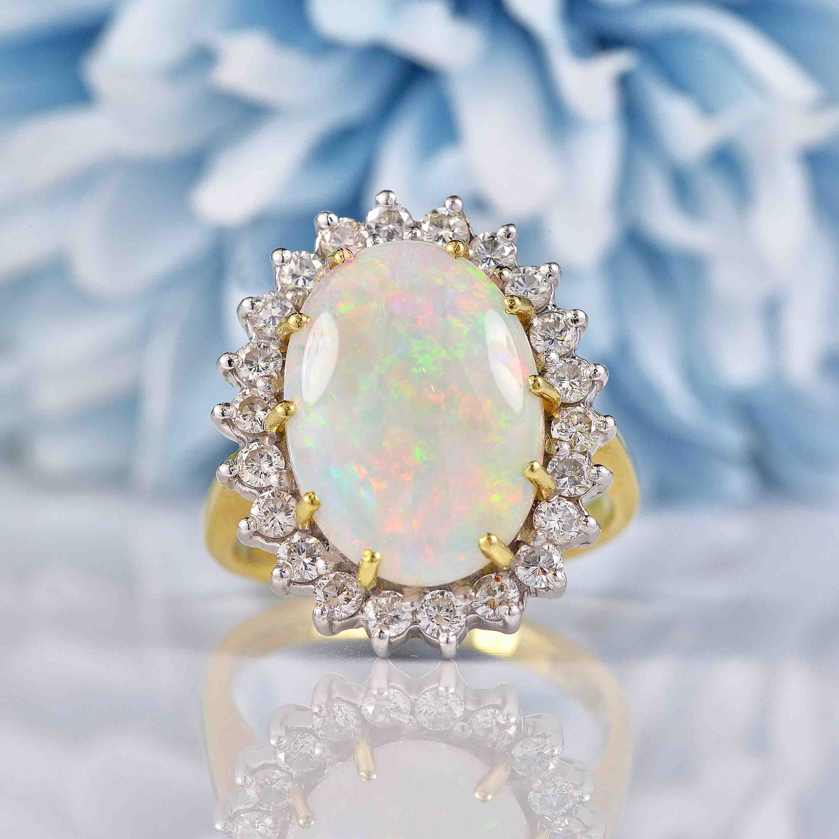 Ellibelle Jewellery Vintage 1988 Natural Opal & Diamond Cluster Ring