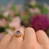 Ellibelle Jewellery Vintage 1988 Purple Sapphire & Diamond Cluster Ring