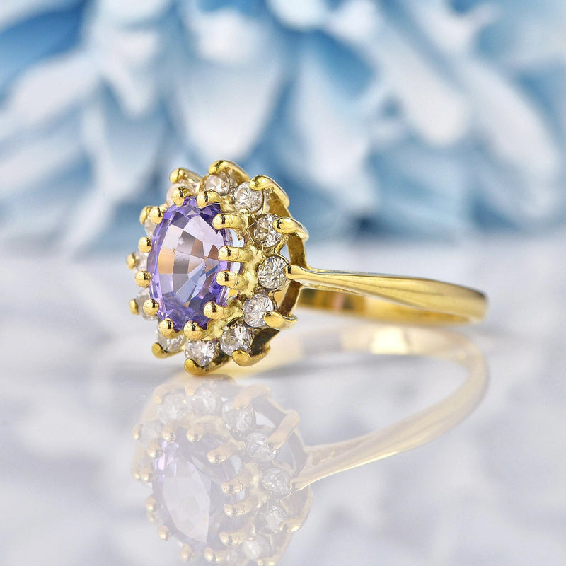 Ellibelle Jewellery Vintage 1988 Purple Sapphire & Diamond Cluster Ring