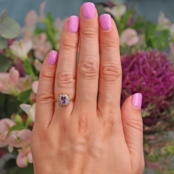 Ellibelle Jewellery Vintage 1988 Purple Sapphire & Diamond Cluster Ring