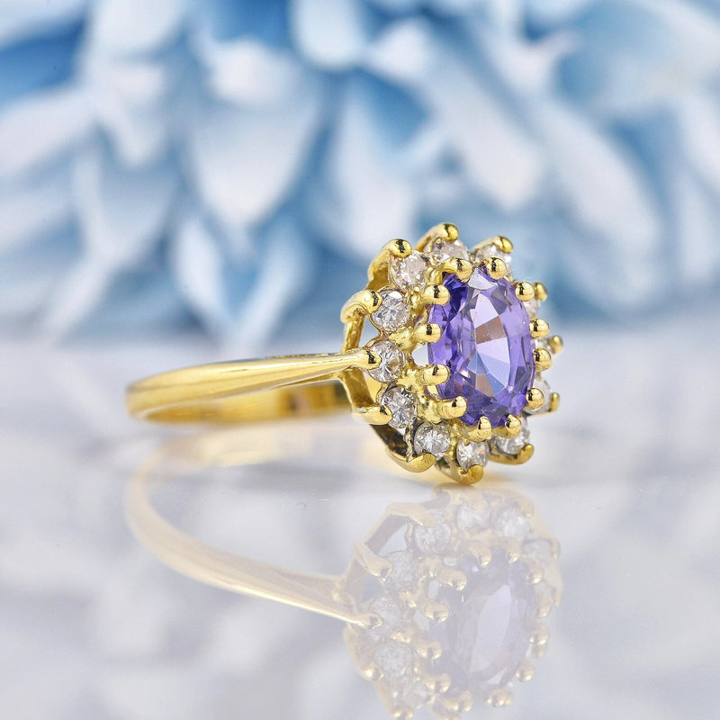 Ellibelle Jewellery Vintage 1988 Purple Sapphire & Diamond Cluster Ring