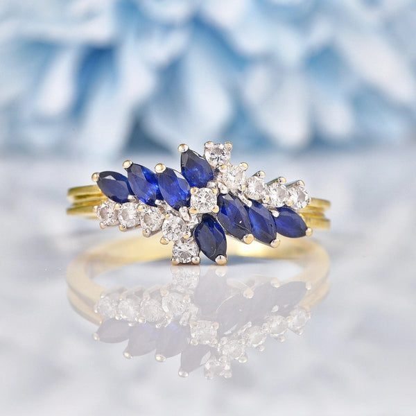 Ellibelle Jewellery Vintage 1989 Blue Sapphire & Diamond Marquise Cluster Ring