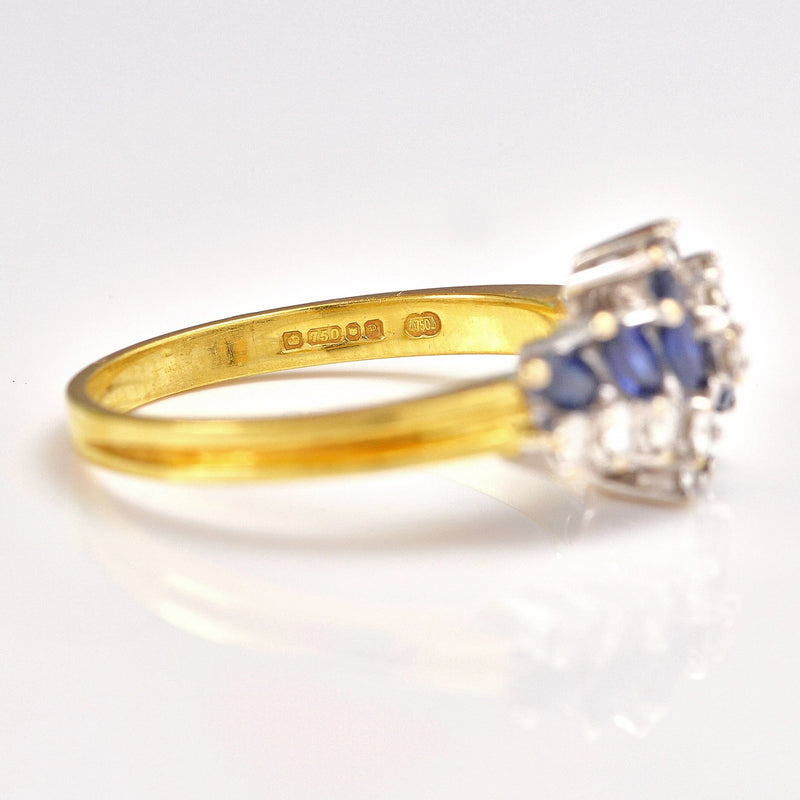Ellibelle Jewellery Vintage 1989 Blue Sapphire & Diamond Marquise Cluster Ring