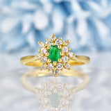 Ellibelle Jewellery Vintage 1989 Emerald & Diamond 18ct Gold Cluster Ring