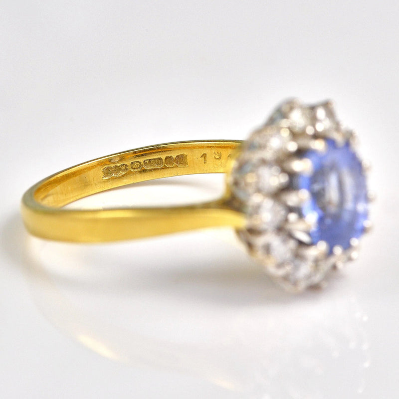 Ellibelle Jewellery Vintage 1990 Ceylon Sapphire & Diamond 18ct Gold Cluster Ring