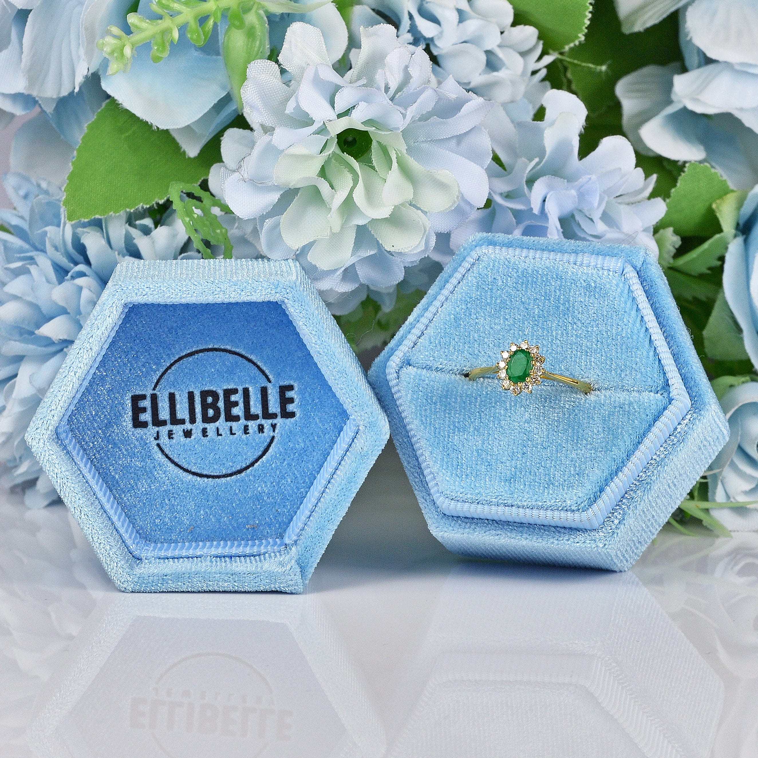 Ellibelle Jewellery Vintage 1990 Natural Emerald & Diamond Cluster Ring