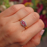 Ellibelle Jewellery Vintage 1990 Ruby & Diamond 18ct Gold Cluster Ring