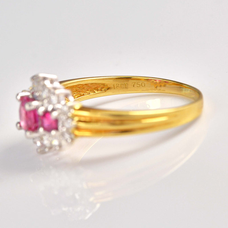 Ellibelle Jewellery Vintage 1990 Ruby & Diamond 18ct Gold Cluster Ring