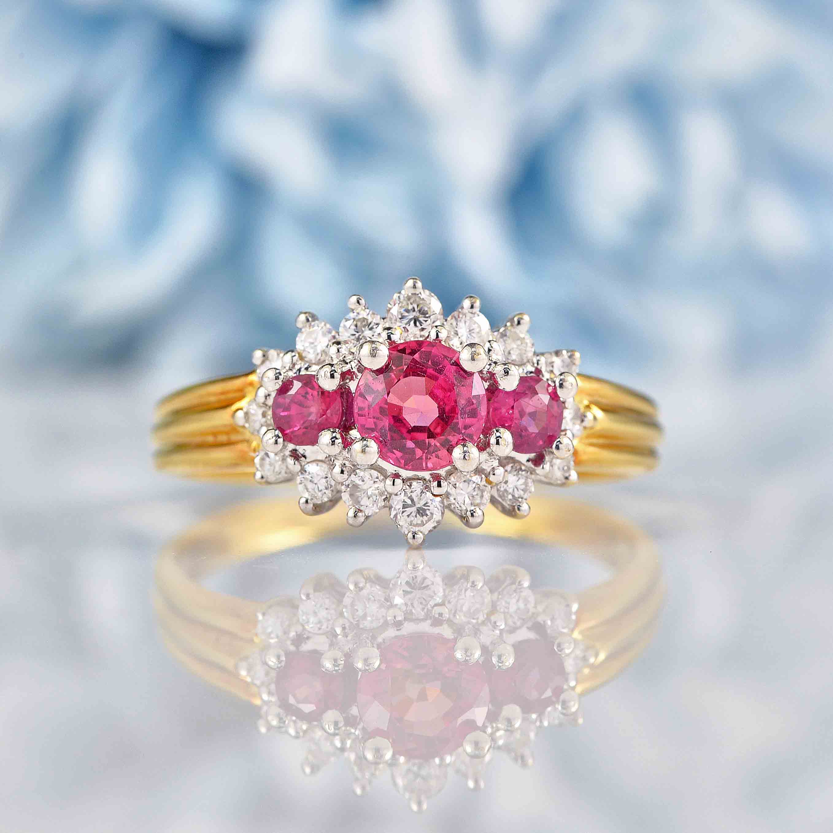 Ellibelle Jewellery Vintage 1990 Ruby & Diamond 18ct Gold Cluster Ring