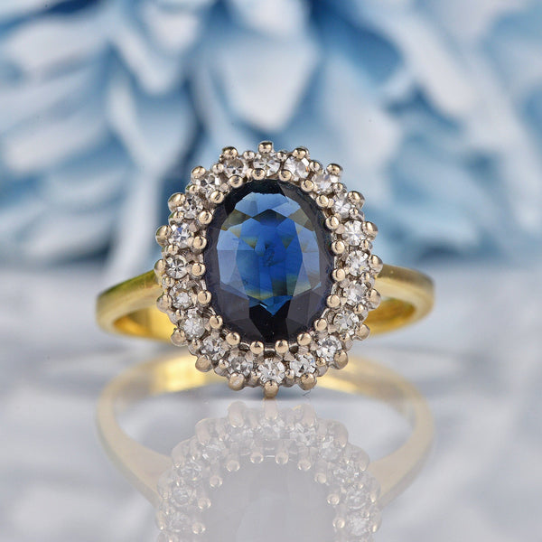 Ellibelle Jewellery Vintage 1990 Sapphire & Diamond 18ct Gold Cluster Ring (1.60ct)