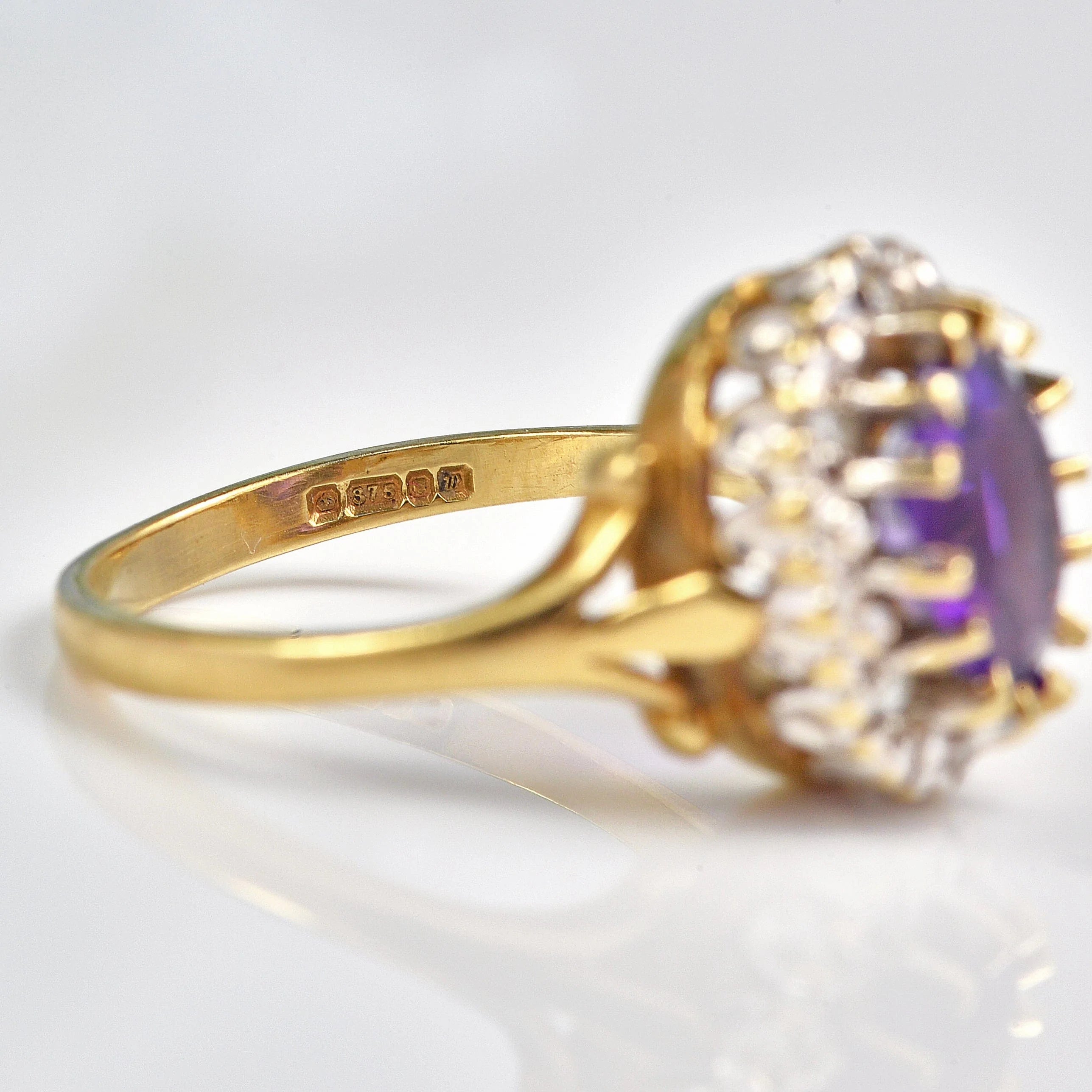 Ellibelle Jewellery Vintage 1990s Amethyst & Diamond Cluster Ring