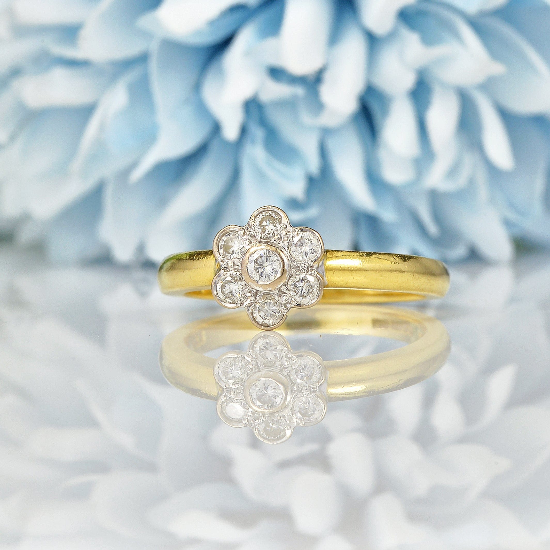 Ellibelle Jewellery Vintage 1990s Diamond Gold Flower Cluster Ring