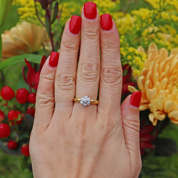 Ellibelle Jewellery Vintage 1990s Diamond Gold Flower Cluster Ring