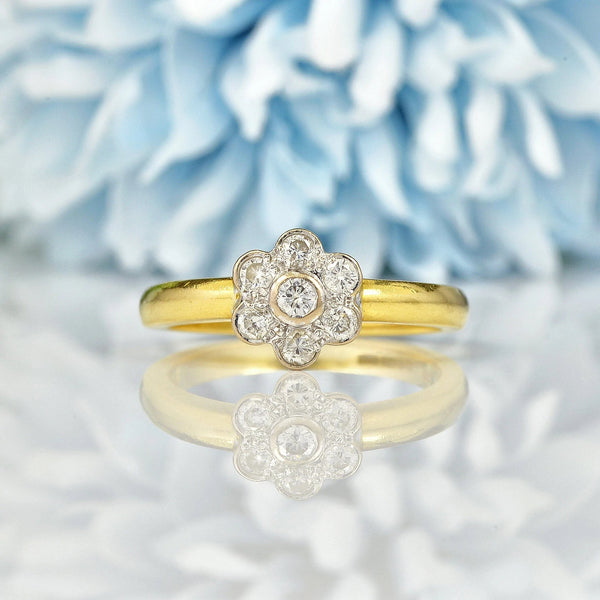 Ellibelle Jewellery Vintage 1990s Diamond Gold Flower Cluster Ring