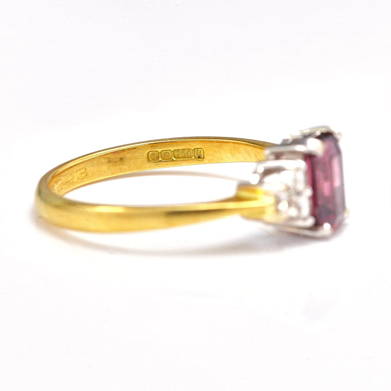 Ellibelle Jewellery Vintage 1990s Rhodolite Garnet & Diamond 18ct Gold Ring