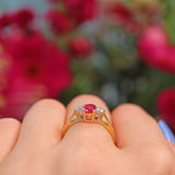 Ellibelle Jewellery Vintage 1990s Ruby & Diamond 18ct Gold Three Stone Ring