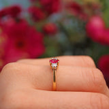 Ellibelle Jewellery Vintage 1990s Ruby & Diamond 18ct Gold Three Stone Ring