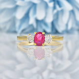Ellibelle Jewellery Vintage 1990s Ruby & Diamond 18ct Gold Three Stone Ring