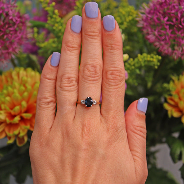 Ellibelle Jewellery Vintage 1990s Sapphire & Diamond 18ct Gold Trilogy Ring